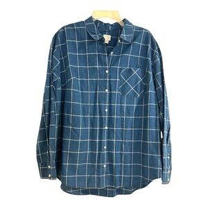 A New Day Women's Long Sleeve Button-Down Shirt Blue White Plaid Size XXL